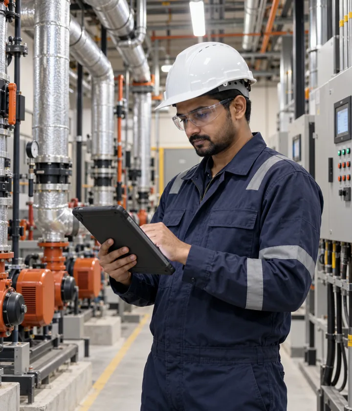 Facilities engineer checking building systems