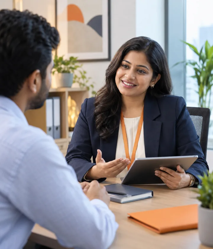 Human resources professional welcoming an employee