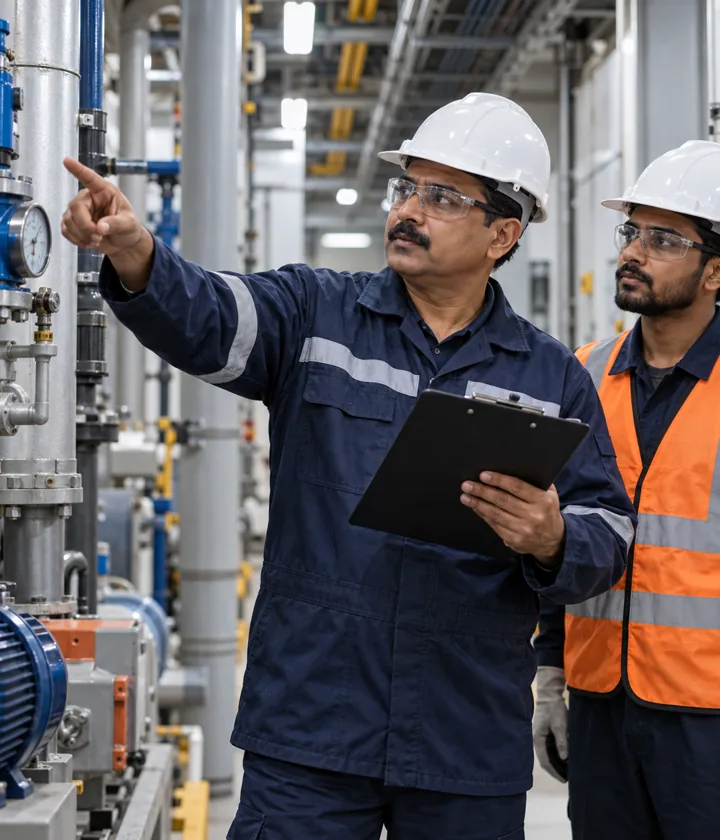 Technical supervisor inspecting building equipment
